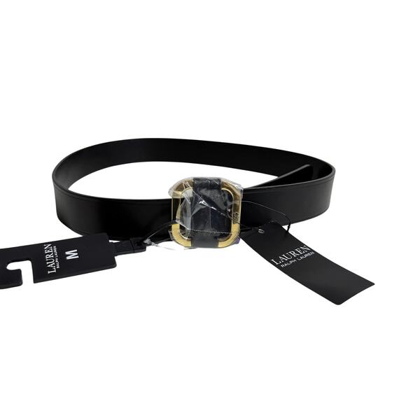 NWT Lauren Ralph Lauren Leather Belt Black with Gold Slide Buckle Size M main image 6